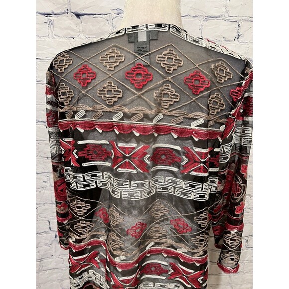 Catherine's Tribal Art to Wear Mesh Lace Embroidered Boho Cardigan Plus-size 0X - Picture 6 of 8
